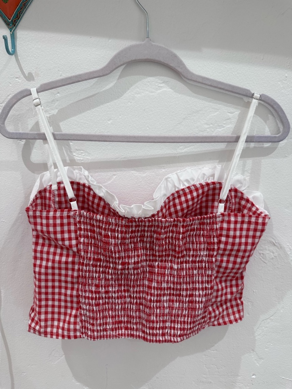 Amazon Red and White Gingham Ruffle Crop Top - Picture 2 of 3